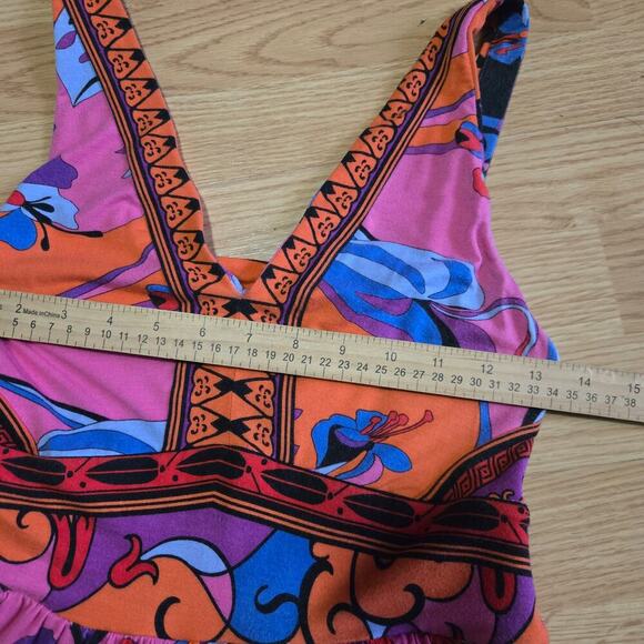 Hale Bob Vibrant Floral Maxi Dress S Cutout Back Boho Hippie Maximalist Sundress - Picture 9 of 10